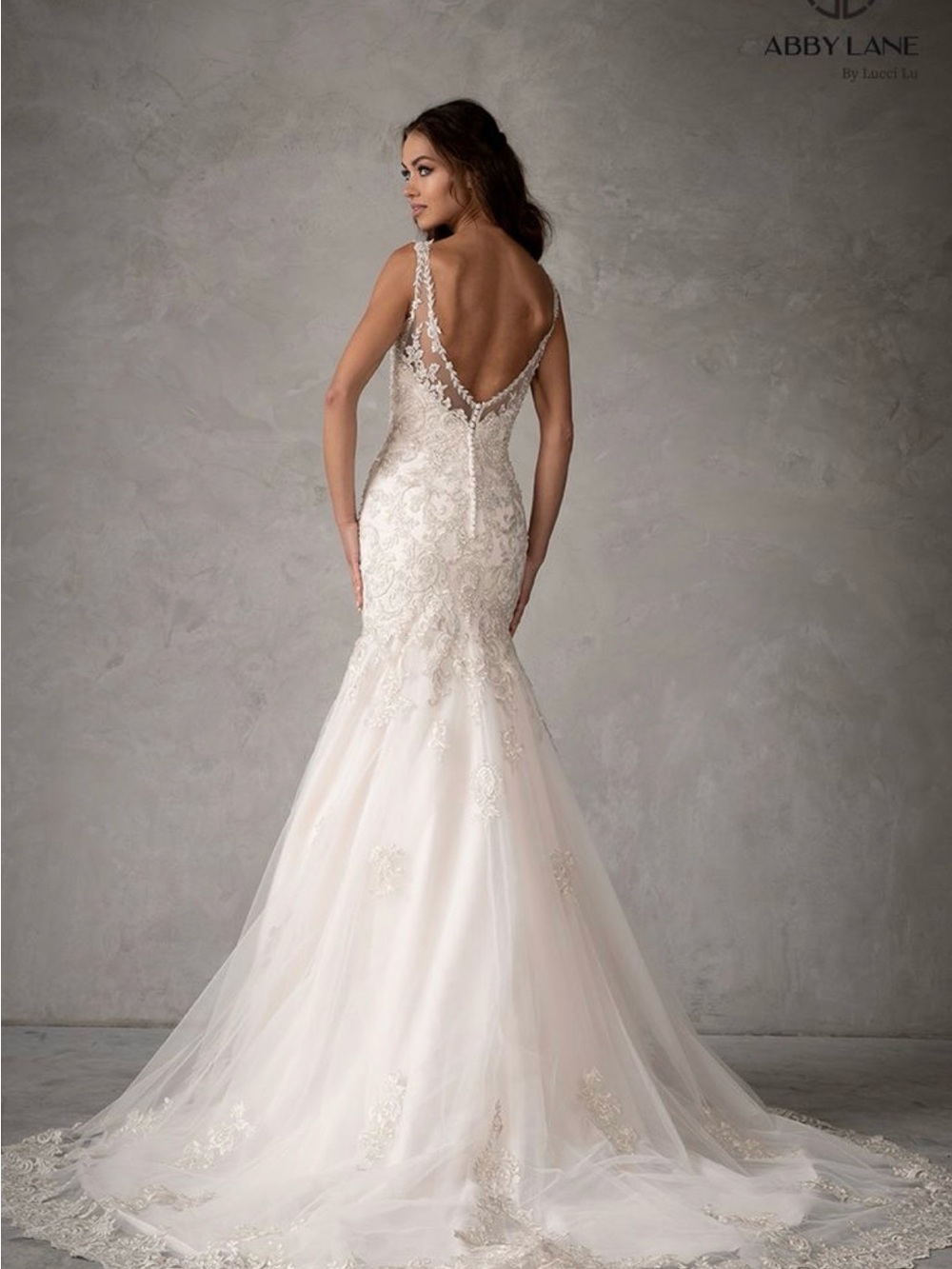 Ivory-Blush Lace Mermaid Wedding Dress - Picture 3 of 10